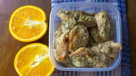 Ducan's diet. Chicken breast in kefir with orange.の写真素材