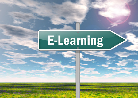 Signpost with E-Learning wordingの写真素材