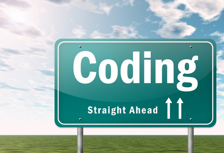 Highway Signpost with Coding wordingの写真素材