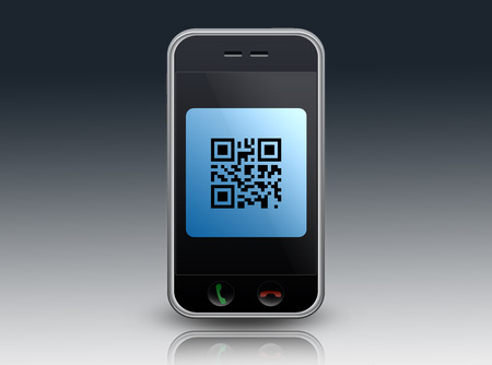 Smartphone with QR Code wordingの写真素材