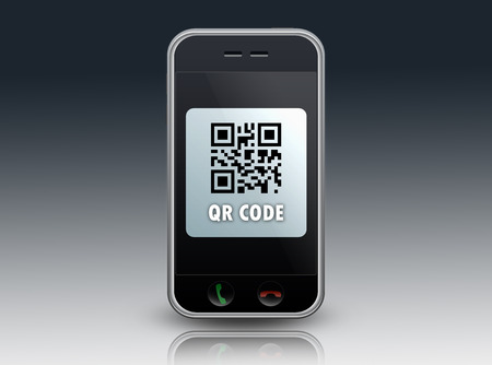 Smartphone with QR Code wordingの写真素材