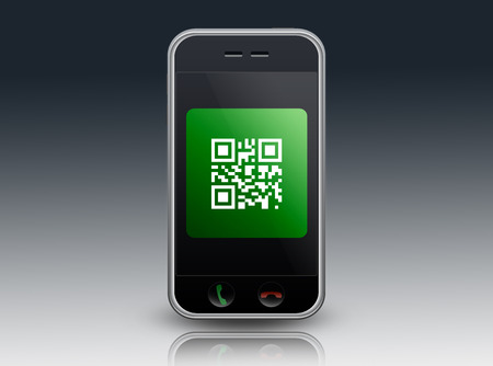 Smartphone with QR Code wordingの写真素材