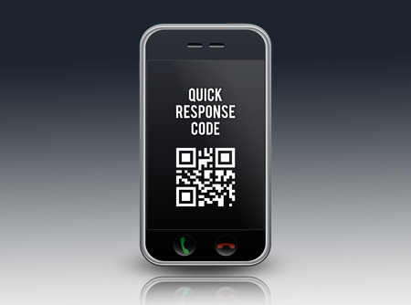 Smartphone with QR Code wordingの写真素材