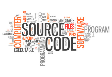Word Cloud with Source Code related tagsの写真素材