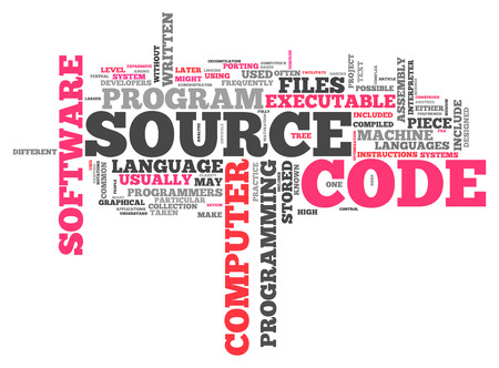 Word Cloud with Source Code related tagsの写真素材