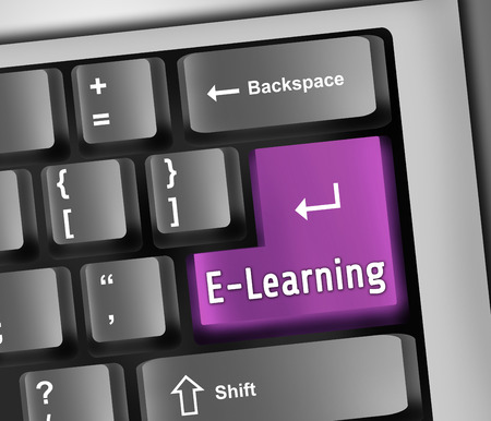 Keyboard Illustration with E-Learning wordingの写真素材