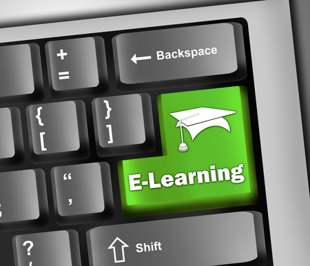Keyboard Illustration with E-Learning wordingの写真素材