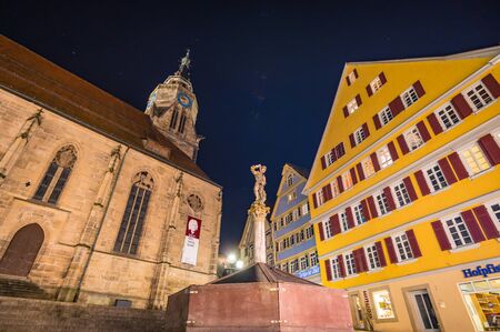 Long-term shots of the wonderful nightlife in the historic old town of Tubingen near the famous...