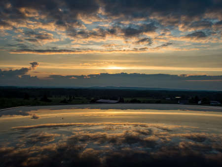 Fantastic sunset at a field in Upper Swabiaの写真素材