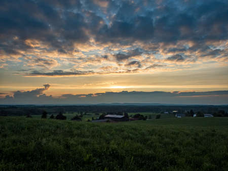 Fantastic sunset at a field in Upper Swabiaの写真素材