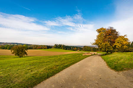 Fantastic autumn hike along the Aachtobel to the Hohenbodman observation tower near Lake Constanceの写真素材