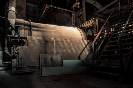 Creepy abandoned industry area with natural decay so-called lost place a decayed factory hallの写真素材