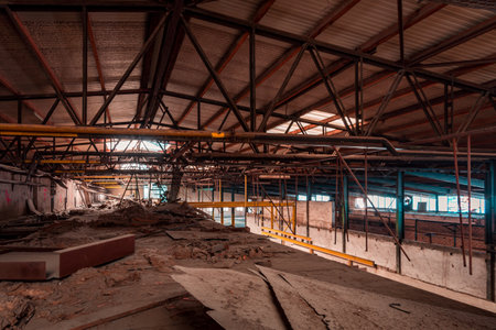 Creepy abandoned industry area with natural decay so-called lost place a decayed factory hall