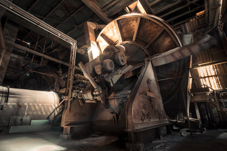 Creepy abandoned industry area with natural decay so-called lost place a decayed factory hallの写真素材