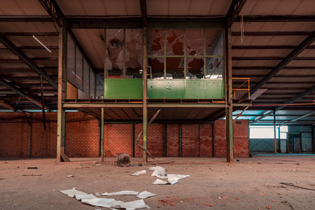 Creepy abandoned industry area with natural decay so-called lost place a decayed factory hallの写真素材