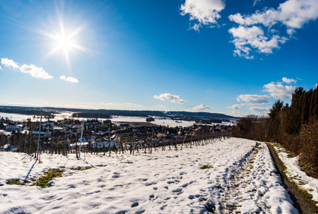 Beautiful winter hiking path near the resort Bermatingen at Lake Constanceの写真素材