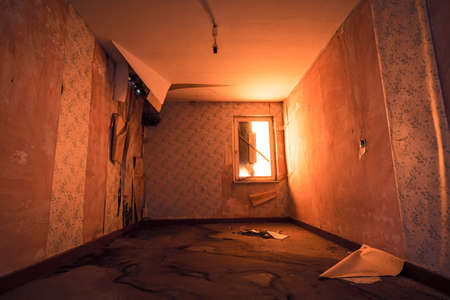 An old abandoned farmhouse with old architecture and furnitureの写真素材