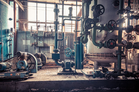 Creepy abandoned industry area with power plant a lost place a decayed factory hall
