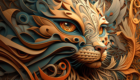 Lion head in abstract style. 3d rendering. Computer digital drawing.の素材