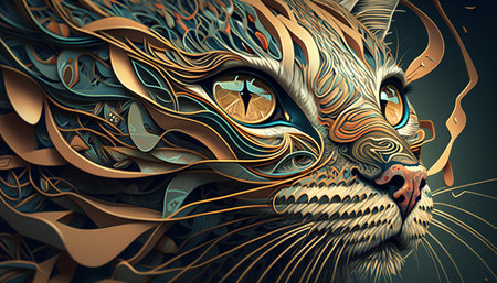 Lion head with abstract pattern. 3D illustration. Vintage style.の素材