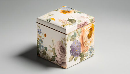 gift box with floral pattern on a gray background. 3d renderingの素材