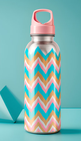 3d render of a sports bottle on a turquoise backgroundの素材