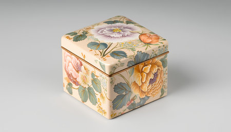 gift box with floral pattern on a white background, top viewの素材