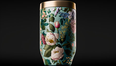 Decorative vase with floral pattern on black background. 3d renderingの素材