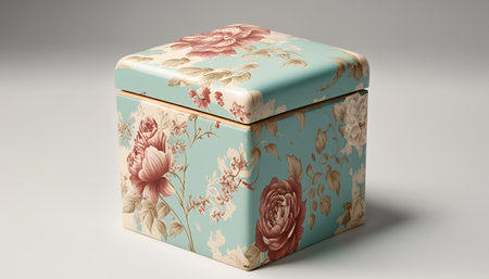 Vintage gift box with floral pattern on white background. 3d renderingの素材