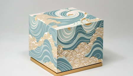 Gift box with abstract pattern on a white background, close-upの素材