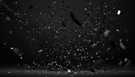 Abstract explosion of pieces of glass on a black background. 3d renderingの素材