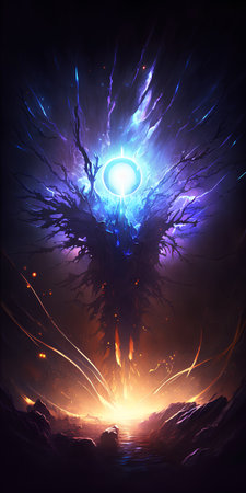 Fractal 3D Illustration of a Fireball in the Darkの素材