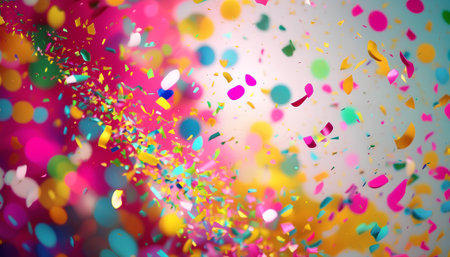 Colorful confetti and ribbons flying in the air. 3d renderingの素材