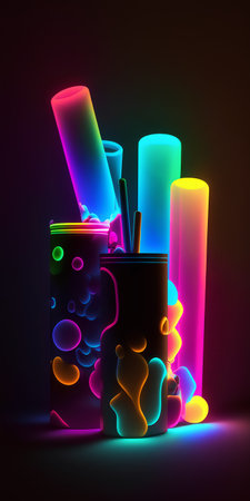 Lighter with fluorescent neon lights on a dark background. 3d renderingの素材