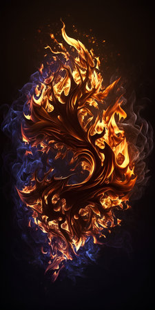 abstract fire flames isolated on black background, 3d render illustrationの素材