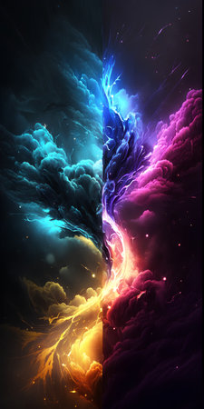 Abstract colorful background with lighting effect. Fantasy fractal texture. Digital art. 3D rendering.の素材