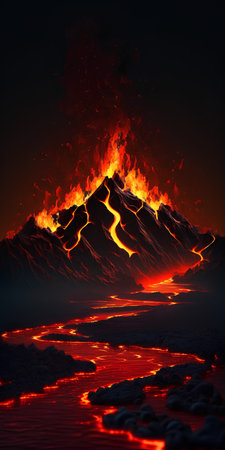 Volcanic eruption. 3D render. High resolution image.の素材