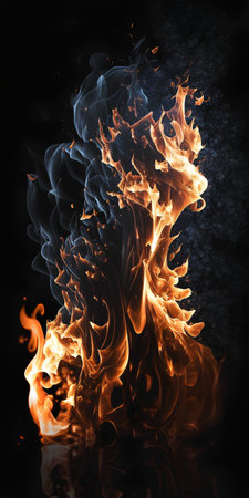 Fire flames on a black background, abstract fire background for design.の素材