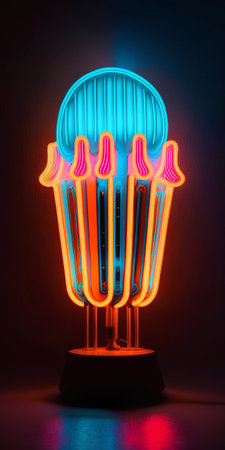 Neon sign on the wall. 3D rendering. Neon lamp.の素材