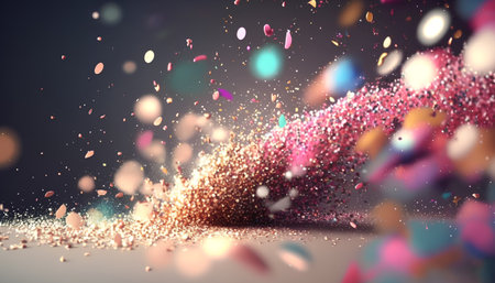 3d rendering of glittering confetti with bokeh effectの素材