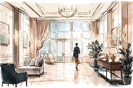 Luxury interior of the living room, sketch for your designの素材
