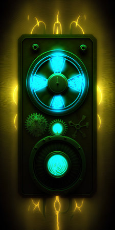 Neon disco music speakers on a dark background. 3d renderingの素材