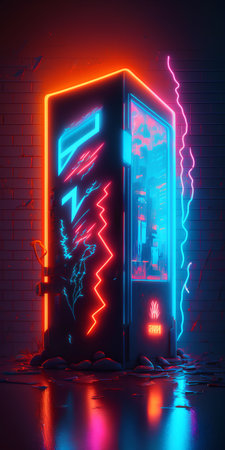 3d render, neon light, arcade machine, 80s styleの素材