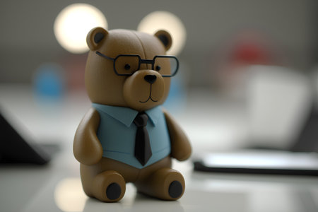 Teddy bear with glasses and business suit. 3d illustration.の素材
