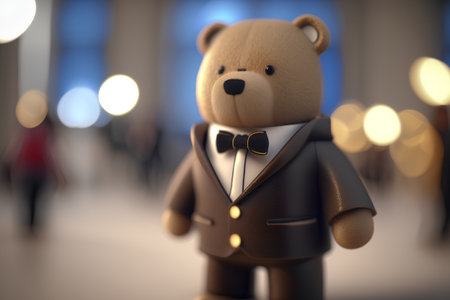 Teddy bear in a tuxedo with a bow tie. 3d rendering.の素材