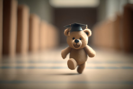 Teddy bear with graduation cap. Education concept. 3D Renderingの素材
