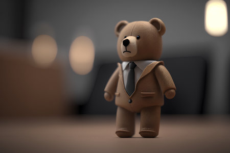 Teddy bear in a suit and tie on the table. 3d renderingの素材