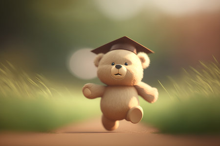 Teddy bear with graduation hat. Education concept. 3D Renderingの素材