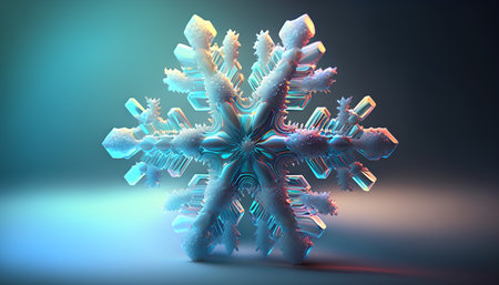 3d illustration of snowflake in neon light. 3d renderingの素材