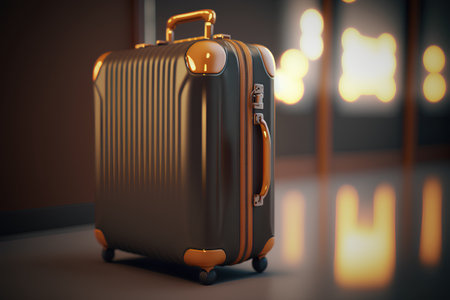 3D rendering of a luggage in the interior of a hotel roomの素材